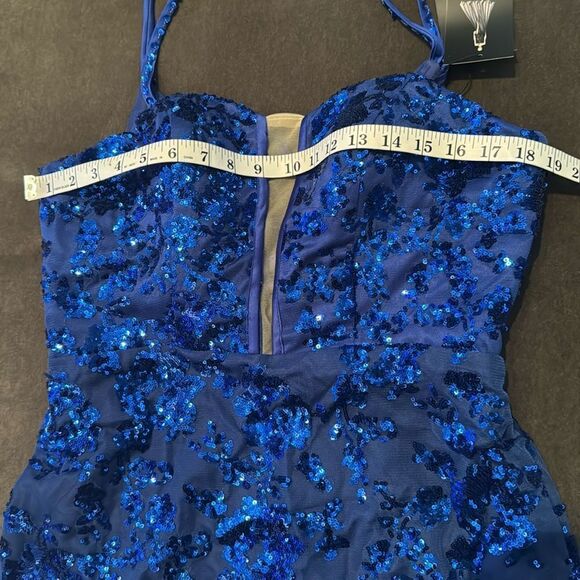 Women’s Blue Sparkly Mermaid Fit Prom Party Dress CrissCross Straps Size 10 NWT - Picture 9 of 14